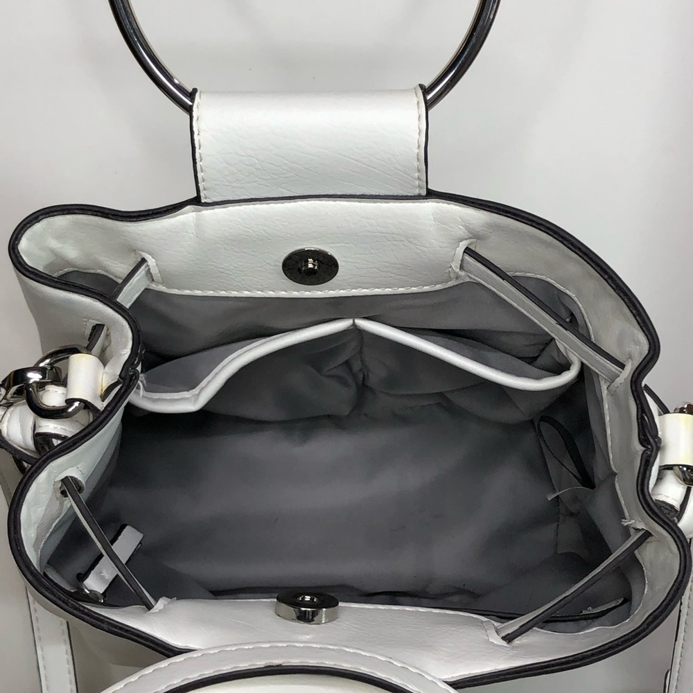 I.N.C. International Concepts White Ring Handle Bucket Bag Crossbody Purse - Picture 10 of 16